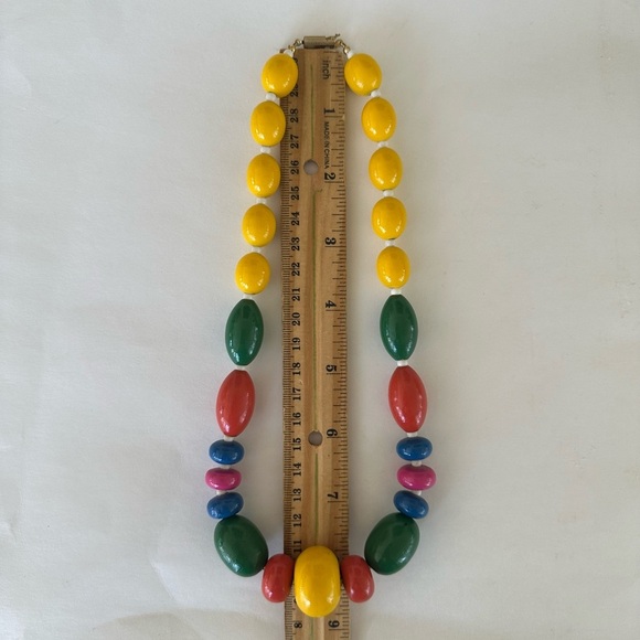 Vintage Necklace Colorful Rainbow Wood Bead Chunky Bright Funky - Picture 7 of 7